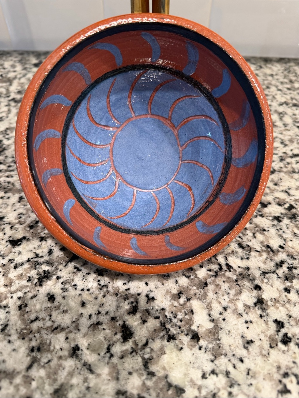 Signed Blue and Terracotta Decorative Ceramic Bowl